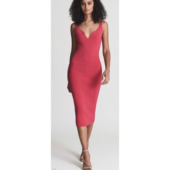 Reiss DAKOTA SWEETHEART NECK KNITTED BODYCON Dress in Pink NWT Size Medium - Picture 1 of 13